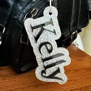 Vampire book font nameplate bag charm